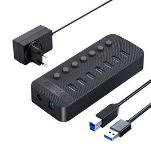 USB3.0 Hub Aluminum Industrial 7-Port Splitter Split Switch with 12V Power Adapter for Macbook Mobile Phone Tablets