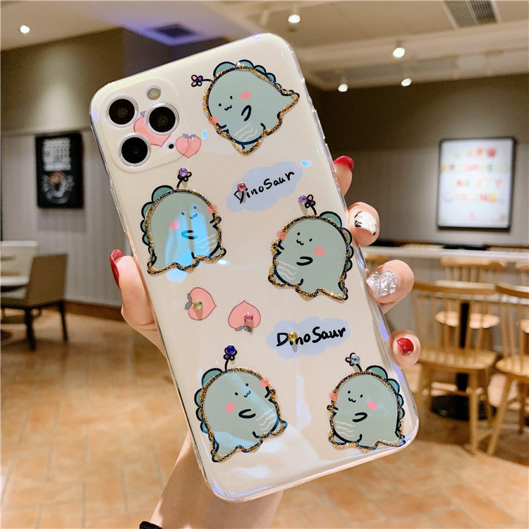 Compatible with Apple , Lovers Small Dinosaur Flash Diamond Epoxy Soft Shell