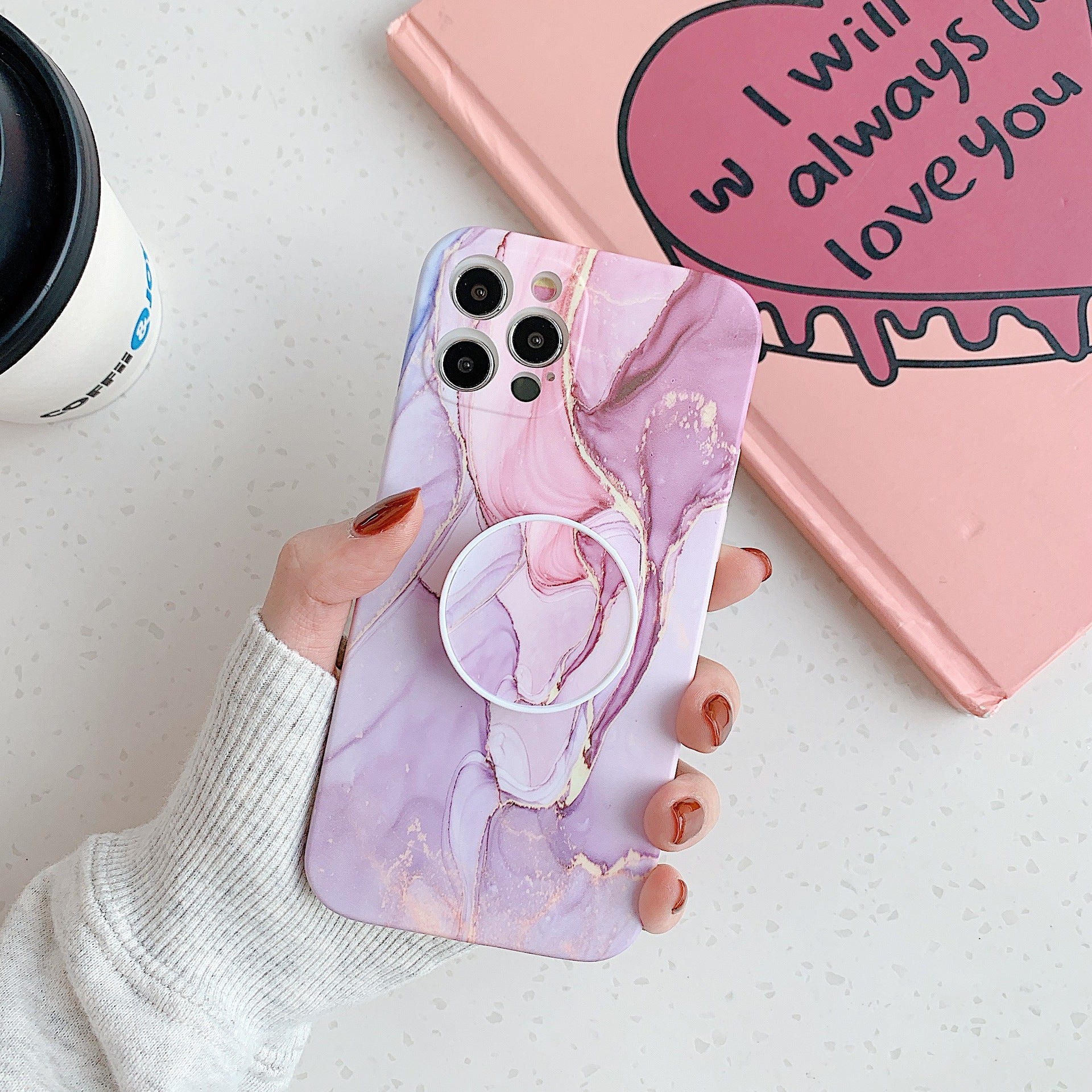 Marble Pattern Folding Stand Is Suitable For Fine Hole Silicone Mobile Phone Case