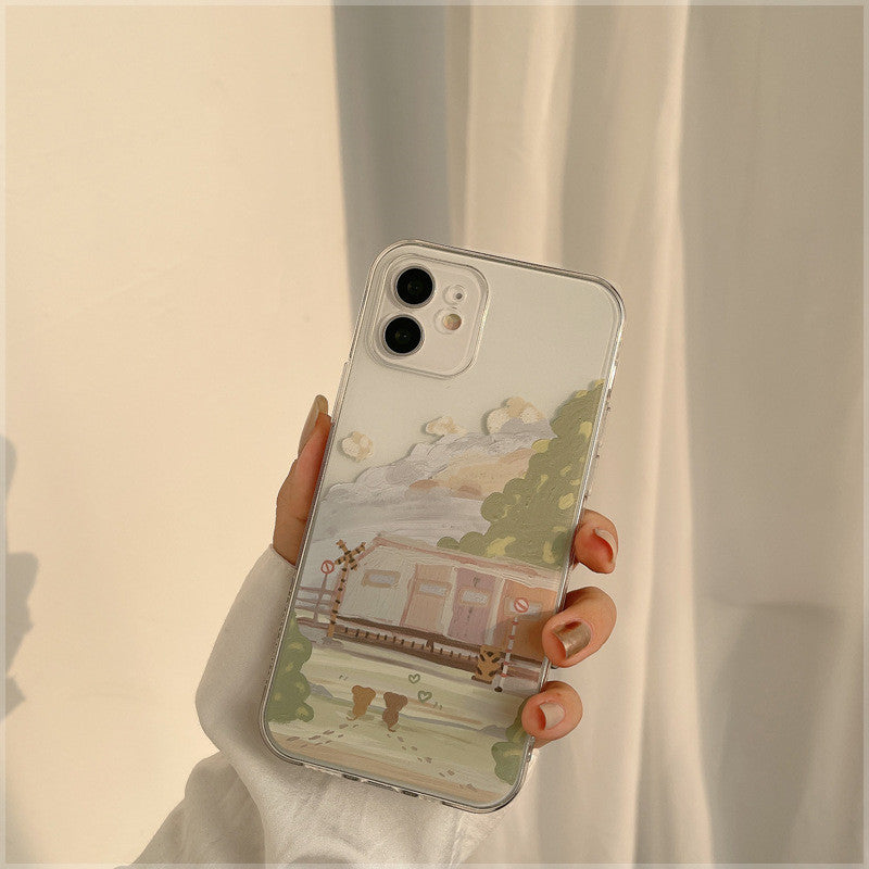 Compatible with Apple , Oil Painting Mobile Phone Case All-inclusive Protective Cover Transparent Soft Shell