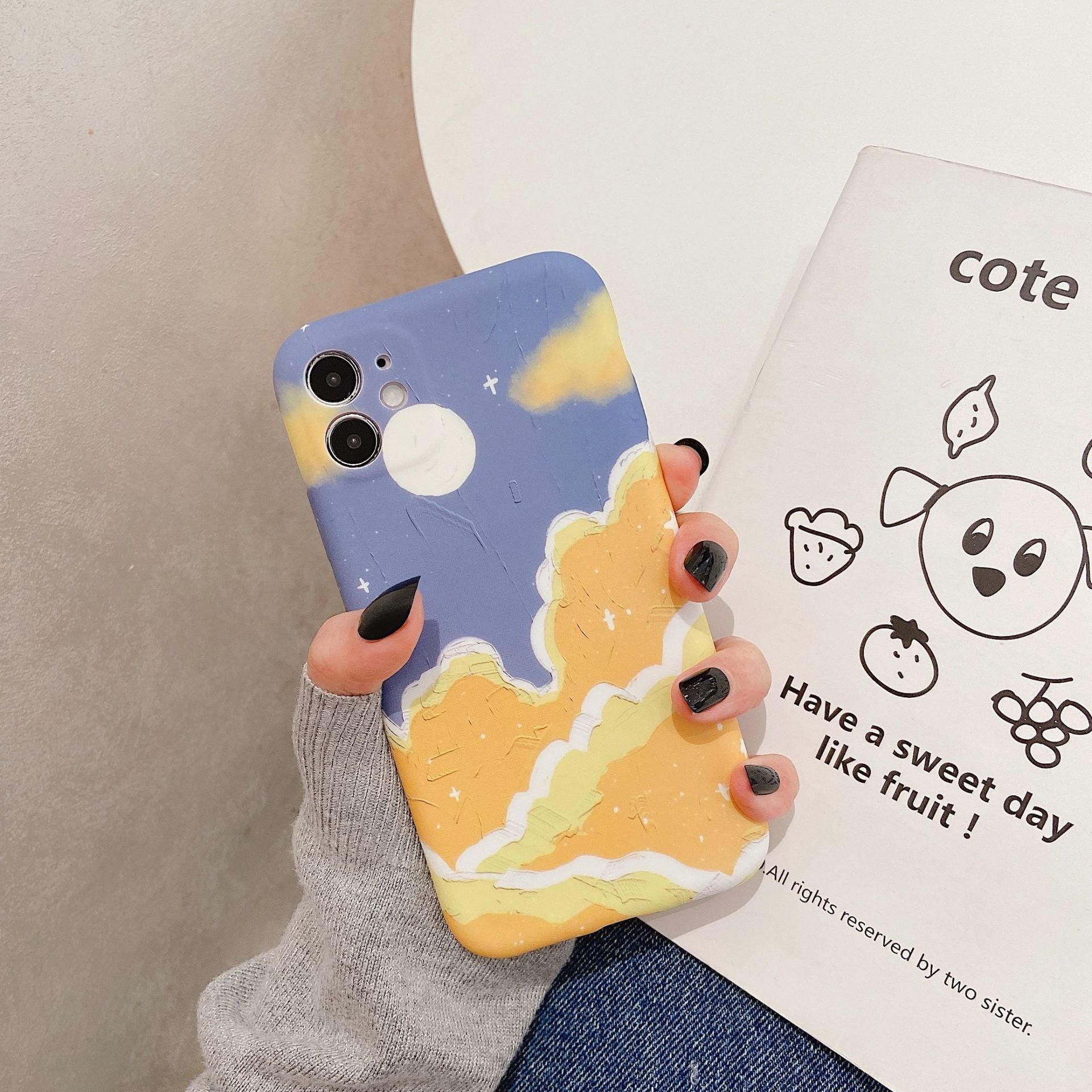 Compatible with Apple, Soft Silicone Case For iPhone Mobile Phone Case Retro Art Oil Painting Landscape Clouds 12 11 Pro Max Xr Xs Max X 7 7 8 Plus