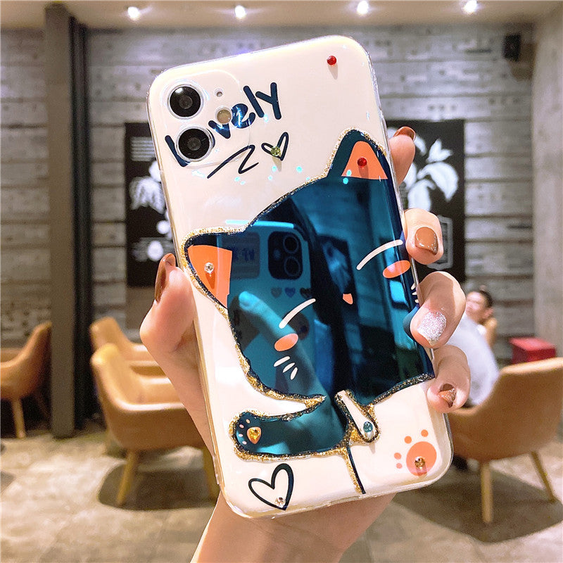 Compatible with Apple , Cartoon Wave Cat Mobile Phone Case Full Package Lens Lovely Soft Shell