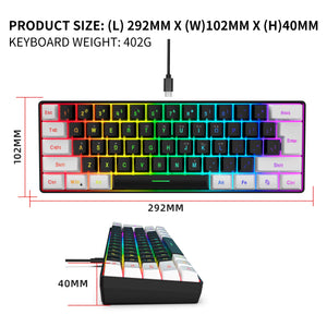 Mini 61-Key Gaming Keyboard with Membrane Keys, RGB Backlight, Compact and Waterproof Design, Ideal for Typing, Travel, Computer