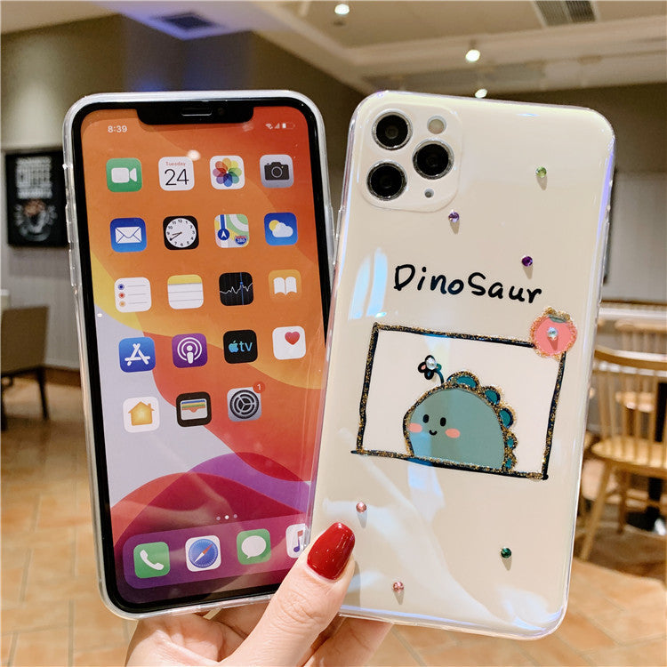 Compatible with Apple , Lovers Small Dinosaur Flash Diamond Epoxy Soft Shell