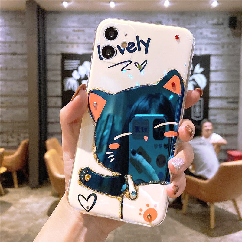 Compatible with Apple , Cartoon Wave Cat Mobile Phone Case Full Package Lens Lovely Soft Shell