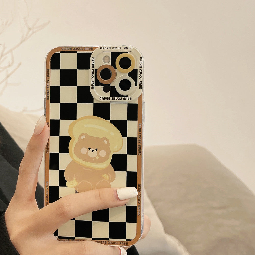 Bread Bear Plaid Cartoon Soft Phone Case