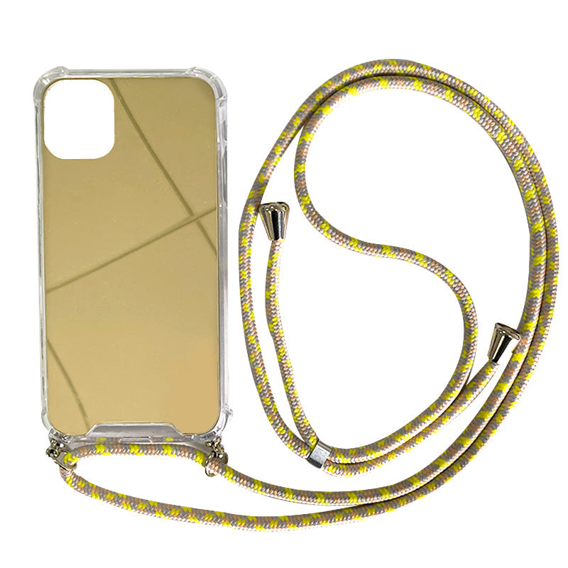 Anti-fall Four-corner Airbag Electroplating Mirror Lanyard Mobile Phone Case