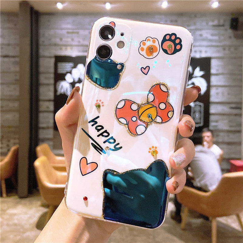 Compatible with Apple , Cartoon Wave Cat Mobile Phone Case Full Package Lens Lovely Soft Shell