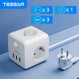 USB Power Strip Cube with 3 AC Outlets 3 USB Ports 1.5M Extension Cable Multi Socket Power Adapter with Switch for Home