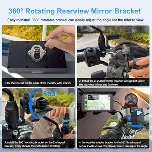 Motorcycle Carplay Screen, Wireless Carplay and Android Auto, GPS Navigation, Tire Pressure Sensors, Wifi 5 Inch Touchscreen HD 1080P Front and Rear Camera Motorcycle Dash Camera DVR (5Inch)