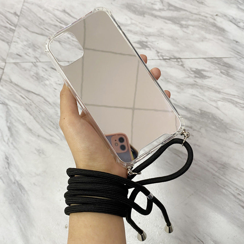 Anti-fall Four-corner Airbag Electroplating Mirror Lanyard Mobile Phone Case
