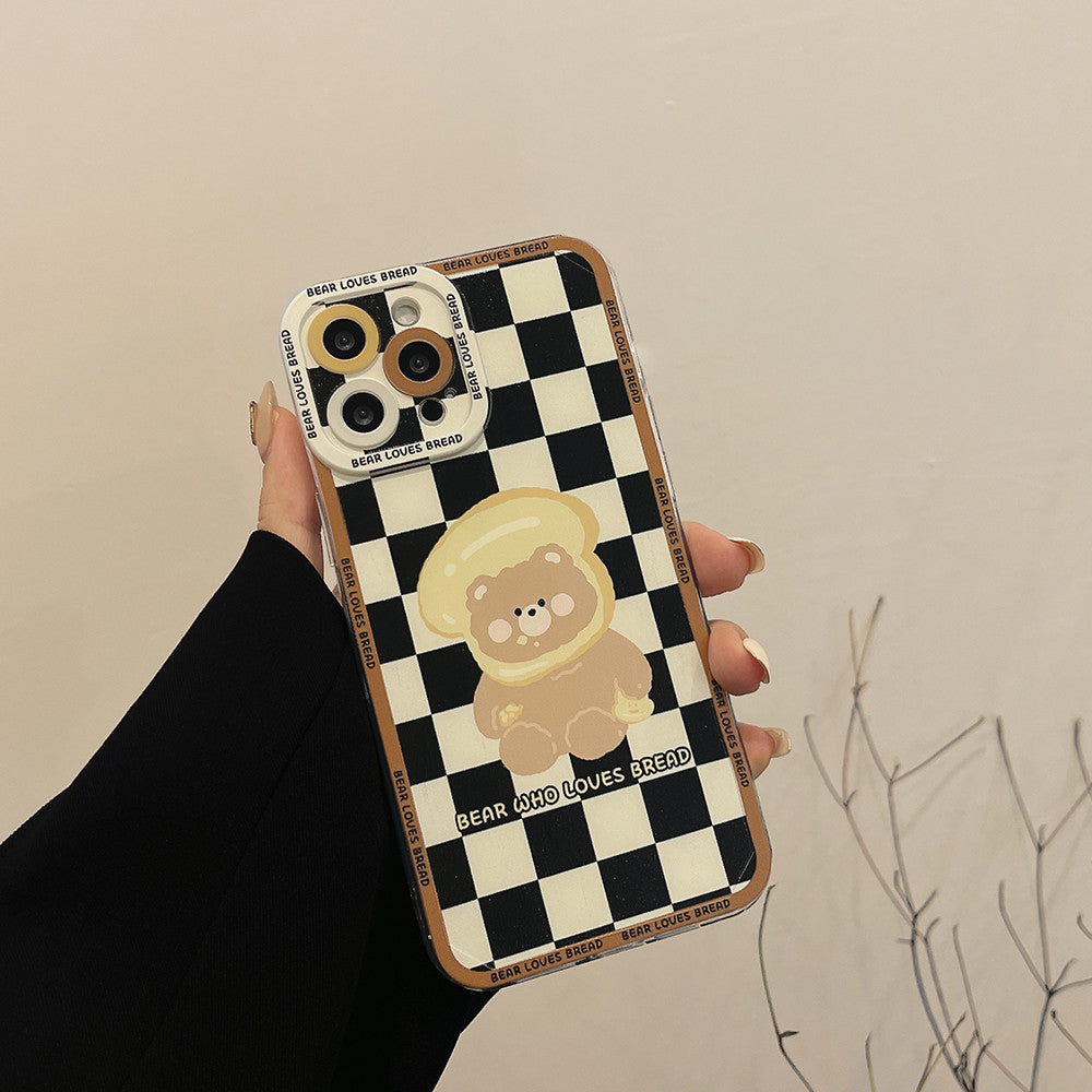 Bread Bear Plaid Cartoon Soft Phone Case