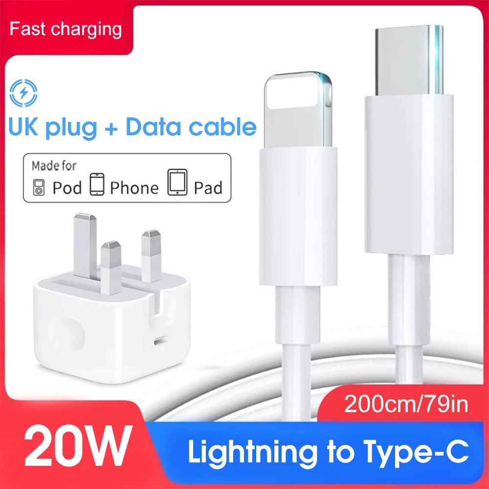 20W Fast Charger Foldable Phone Adapter for iPhone 14 pro Max 13 12 11 with Type C PD Cable Quick Charging Accessory