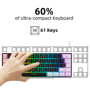 Mini 61-Key Gaming Keyboard with Membrane Keys, RGB Backlight, Compact and Waterproof Design, Ideal for Typing, Travel, Computer