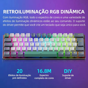 Machenike K500-B61 Mini Mechanical Keyboard 60% ABNT2 Layout RGB Backlight Hot-Swappable NKRO Wired Gaming Keyboard for PC Gamer