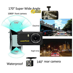 Goodyear 1080P Dual Lens Car DVR Front and Rear Camera Video Dash Cam Recorder