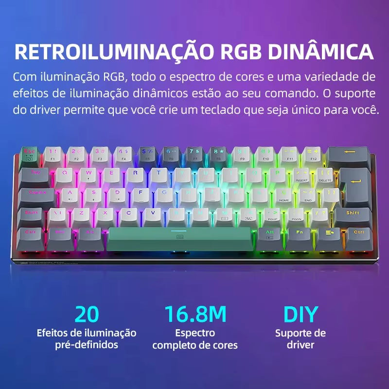 Machenike K500-B61 Mini Mechanical Keyboard 60% ABNT2 Layout RGB Backlight Hot-Swappable NKRO Wired Gaming Keyboard for PC Gamer