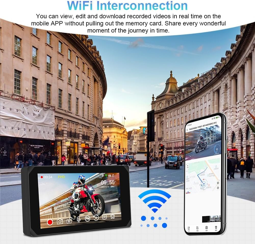 Motorcycle Carplay Screen, Wireless Carplay and Android Auto, GPS Navigation, Tire Pressure Sensors, Wifi 5 Inch Touchscreen HD 1080P Front and Rear Camera Motorcycle Dash Camera DVR (5Inch)