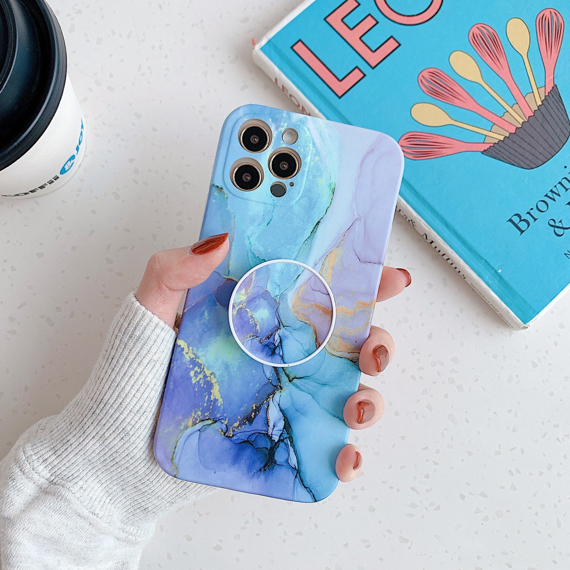 Marble Pattern Folding Stand Is Suitable For Fine Hole Silicone Mobile Phone Case