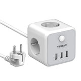 USB Power Strip Cube with 3 AC Outlets 3 USB Ports 1.5M Extension Cable Multi Socket Power Adapter with Switch for Home