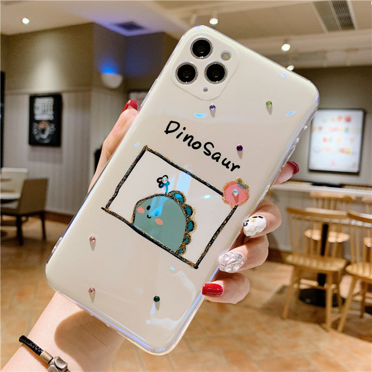 Compatible with Apple , Lovers Small Dinosaur Flash Diamond Epoxy Soft Shell