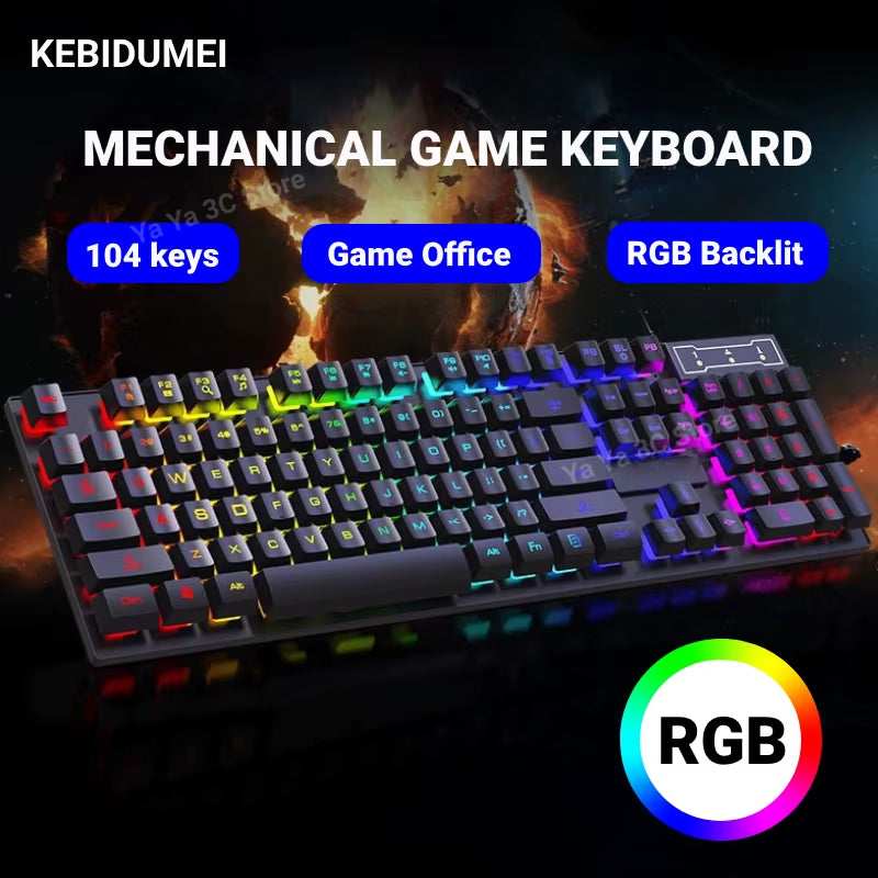 104Keys Wired Keyboard with RGB Backlit Breathing Light Gaming Ergonomic Keyboard and Mouse Set for Computer Laptop Gamer Office