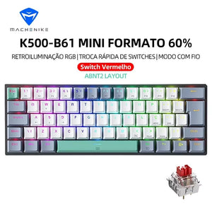 Machenike K500-B61 Mini Mechanical Keyboard 60% ABNT2 Layout RGB Backlight Hot-Swappable NKRO Wired Gaming Keyboard for PC Gamer