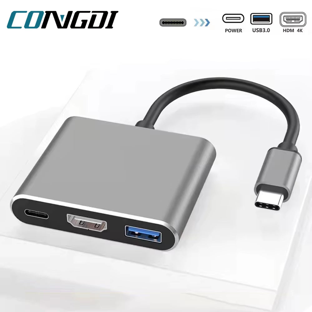 3 in 1 Usb Hub USB C to Hdmi-Compatible Splitter HUB Type-C to Hdmi-Compatible USB3.0 Docking Station for Macbook Airpro Samsung