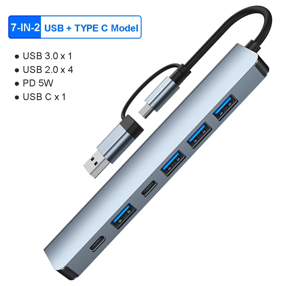 8-IN-2 USB HUB 3.0 USB C HUB Dock Station 5Gbps High Speed Transmission USB Splitter Type C to USB OTG Adapter for Macbook Pro