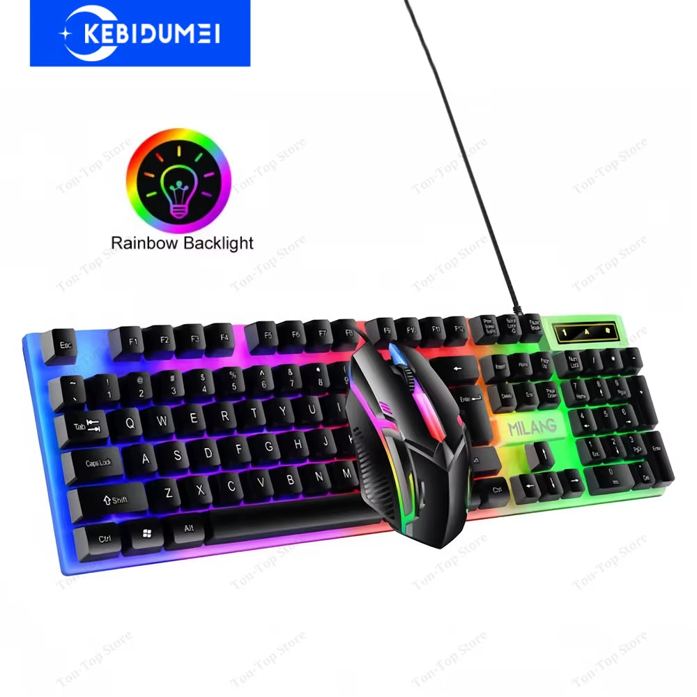 Wired Keyboard Mouse Set RGB Keyboard Mouse Combo Floating Keycap Strong Wear-Resistant 104 Key Standard Keyboard for Laptop