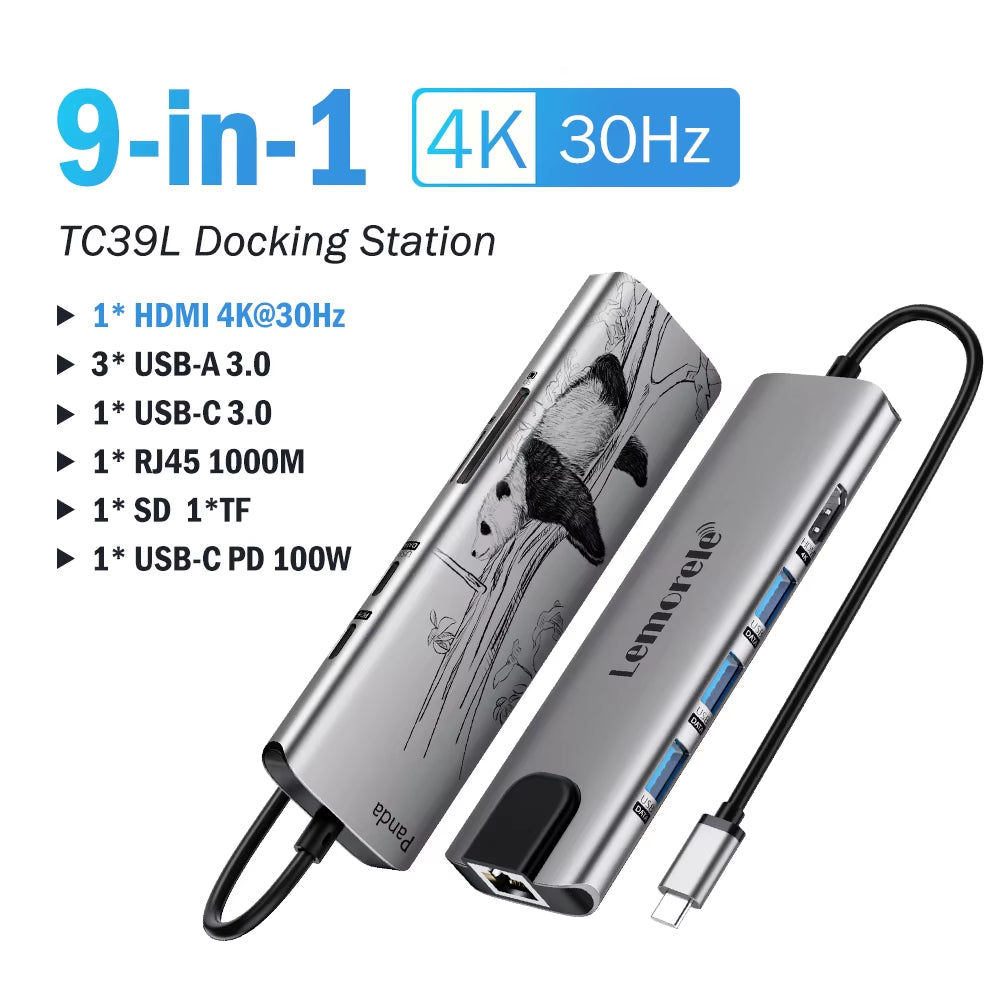 TC39 Docking Station USB Ethernet Adapter 1000Mbps USB-C HUB PD 100W USB3.0 HUB RJ45 Lan for Laptop PC Xiaomi Mi Box Ma
