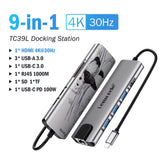 TC39 Docking Station USB Ethernet Adapter 1000Mbps USB-C HUB PD 100W USB3.0 HUB RJ45 Lan for Laptop PC Xiaomi Mi Box Ma