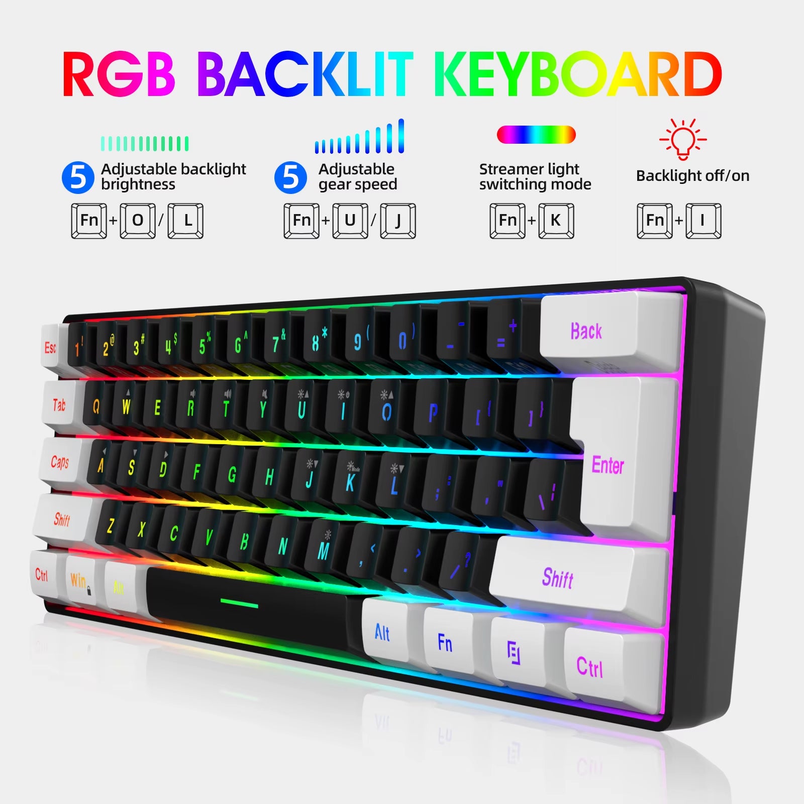 Mini 61-Key Gaming Keyboard with Membrane Keys, RGB Backlight, Compact and Waterproof Design, Ideal for Typing, Travel, Computer