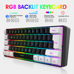 Mini 61-Key Gaming Keyboard with Membrane Keys, RGB Backlight, Compact and Waterproof Design, Ideal for Typing, Travel, Computer