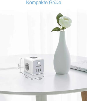 USB Power Strip Cube with 3 AC Outlets 3 USB Ports 1.5M Extension Cable Multi Socket Power Adapter with Switch for Home