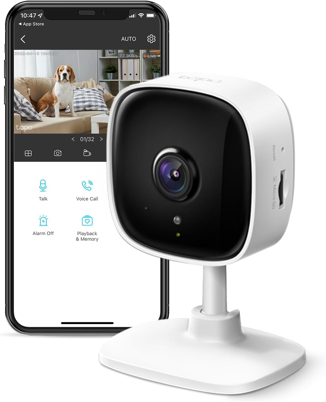 Tapo 1080P Indoor Security Camera for Baby Monitor, Dog Camera W/Motion Detection, 2-Way Audio Siren, Night Vision, Cloud & SD Card Storage, Works W/Alexa & Google Home (Tapo C100)