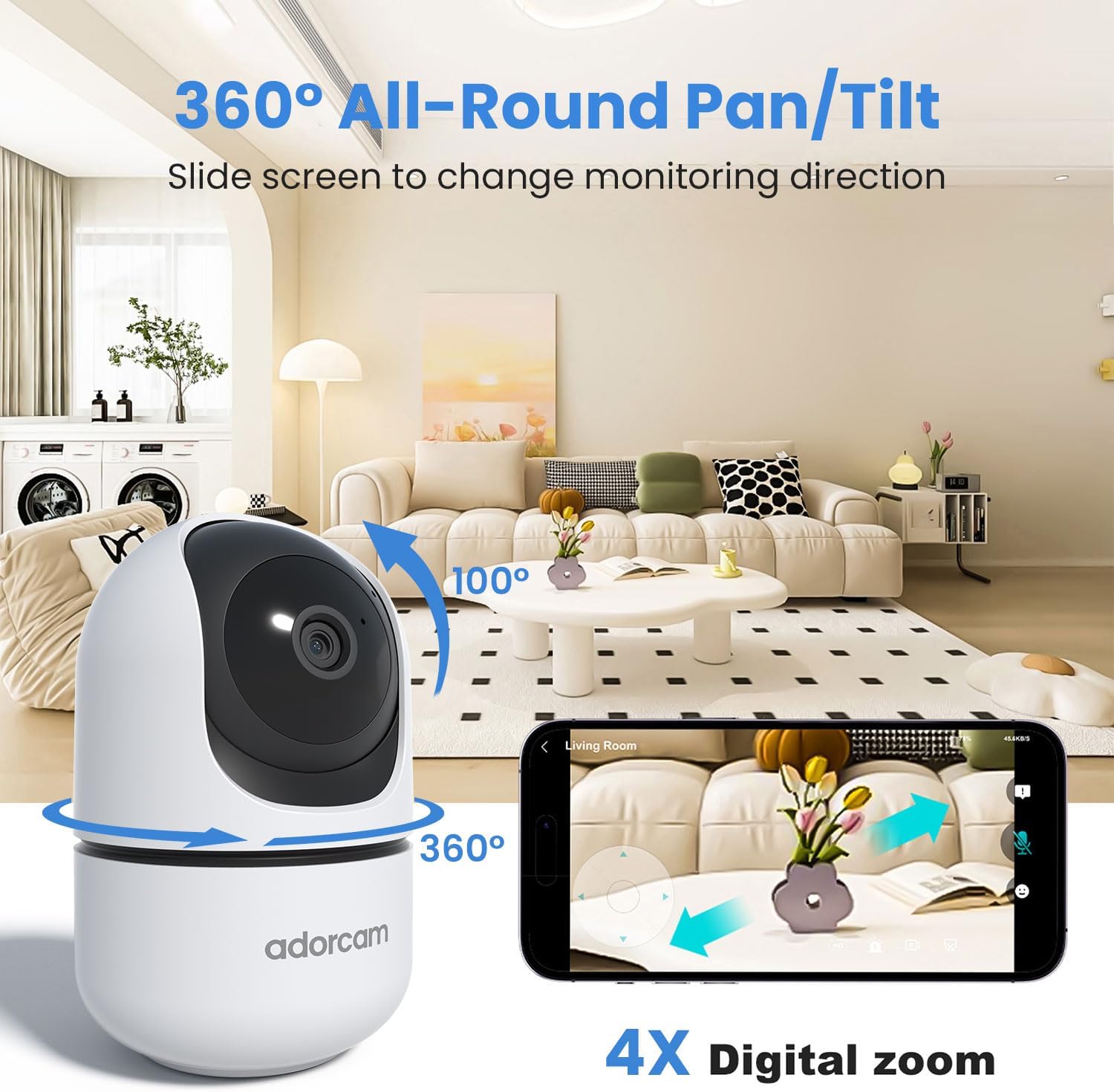 Indoor Camera for Home Security: 5G & 2.4G Wifi 2K 360° Pan Tilt Camera with 2 Way Audio Night Vision Phone App Video Surveillance for House Room Apartment Monitoring Baby Nanny Pet Dog Cat
