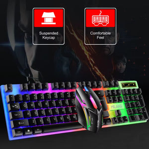 Rainbow Backlit Wired Keyboard and Mouse,Floating Keycap Strong, Wear-Resistant, Comfortable Feel Keyboard for Business Office