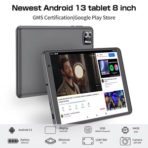8 Inch Tablet Android 14, 8GB(4+4 Expand) RAM 64GB ROM,1TB Expand,1280X800 IPS Screen 5000MAH Battery,Dual Camera, Wifi