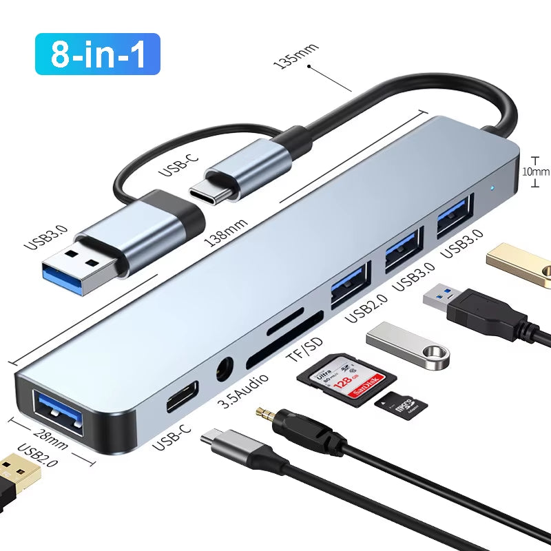 8-IN-2 USB HUB 3.0 USB C HUB Dock Station 5Gbps High Speed Transmission USB Splitter Type C to USB OTG Adapter for Macbook Pro