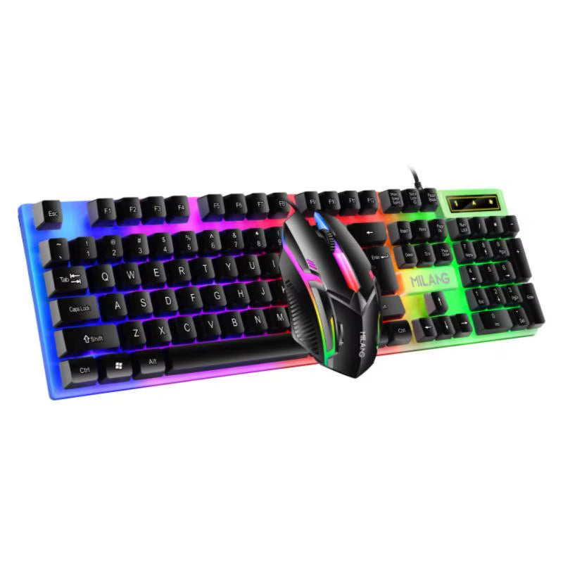 Rainbow Backlit Wired Keyboard and Mouse,Floating Keycap Strong, Wear-Resistant, Comfortable Feel Keyboard for Business Office