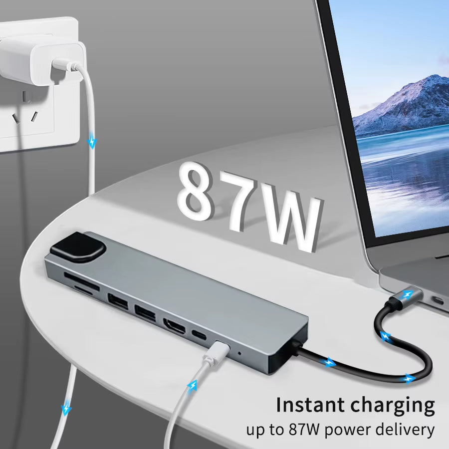 USB C Hub 8 in 1 Type C 3.1 to 4K HDMI Adapter with RJ45 SD/TF Card Reader PD Fast Charge for Macbook Notebook Laptop Computer