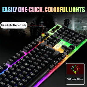 Wired Keyboard Mouse Set RGB Keyboard Mouse Combo Floating Keycap Strong Wear-Resistant 104 Key Standard Keyboard for Laptop