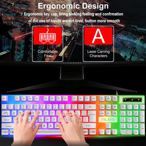Wired Keyboard Mouse Set RGB Keyboard Mouse Combo Floating Keycap Strong Wear-Resistant 104 Key Standard Keyboard for Laptop