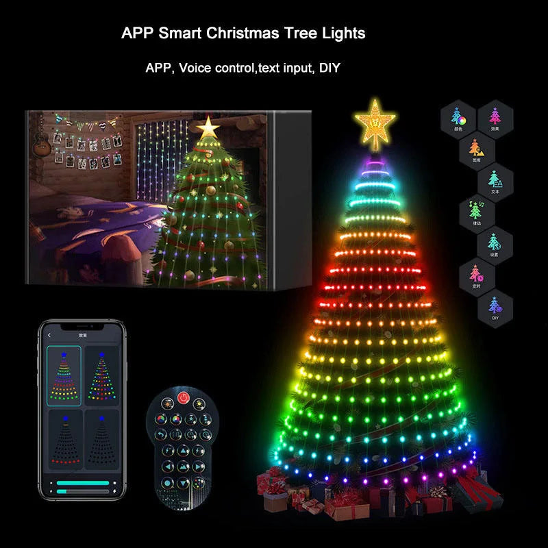 7FT 400LEDs Smart Christmas Tree Lights Fairy LED Lights with Star Topper DIY Color Changing App Remote for Christmas Tree Decor