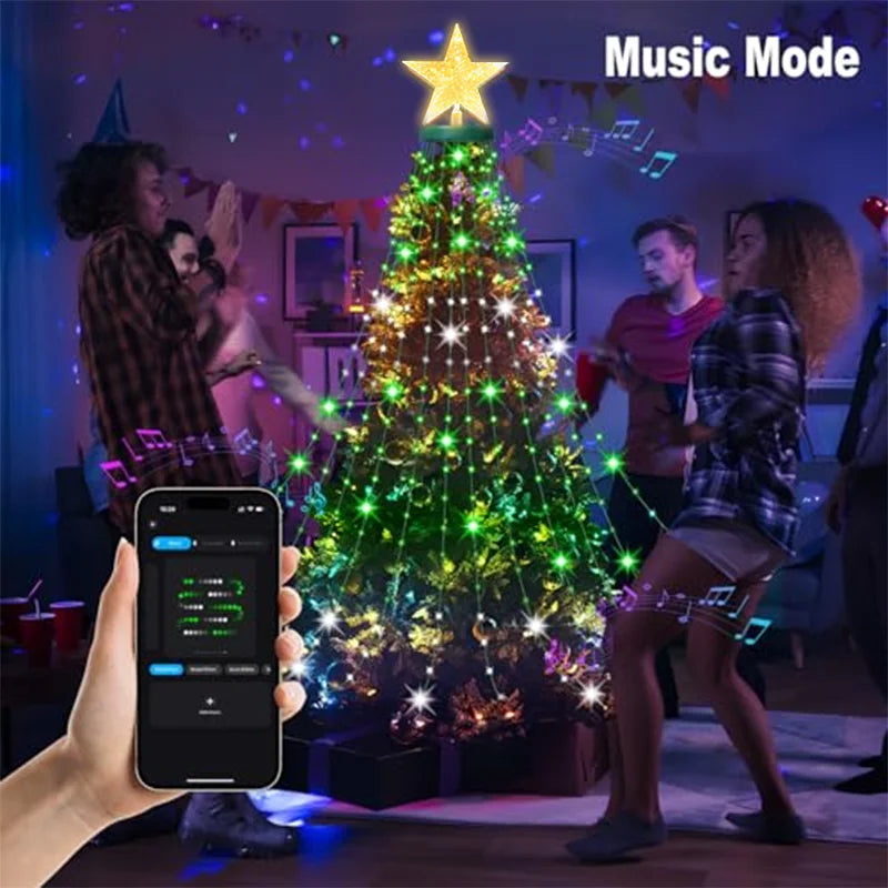 7FT 400LEDs Smart Christmas Tree Lights Fairy LED Lights with Star Topper DIY Color Changing App Remote for Christmas Tree Decor