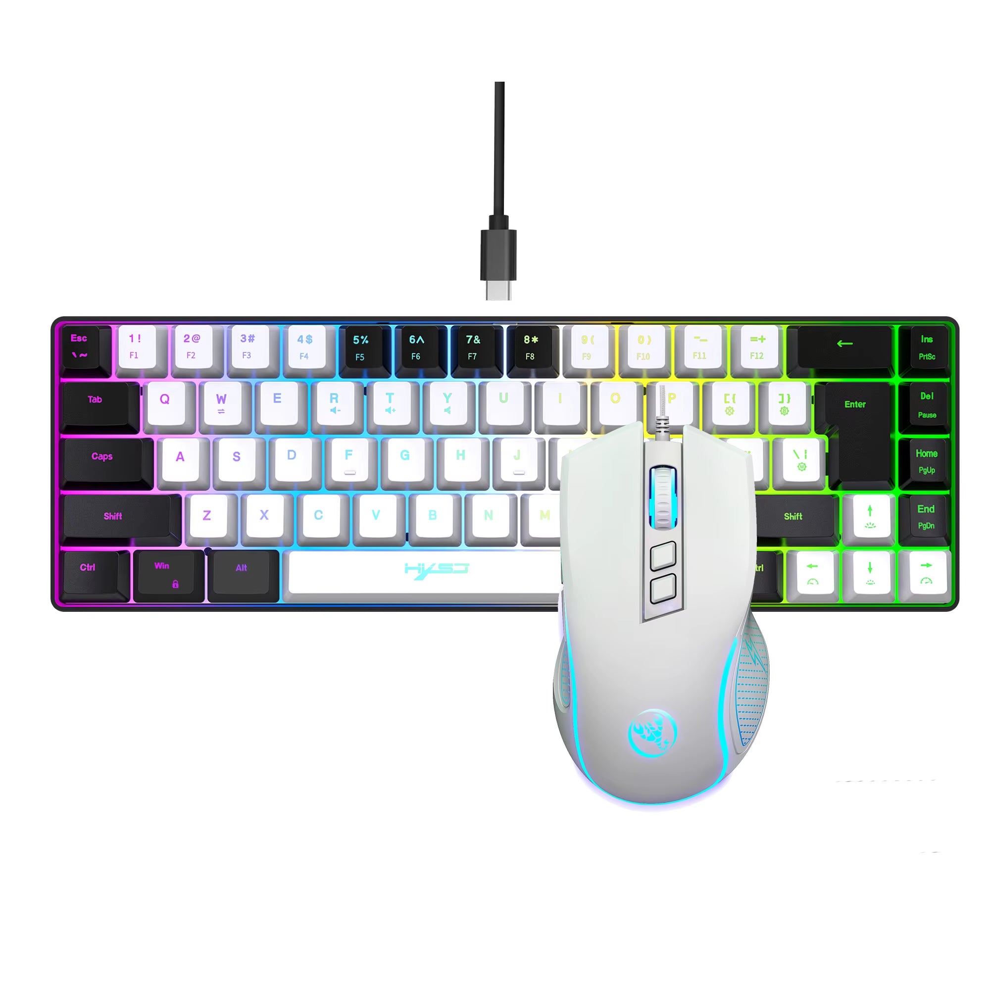 2024 Newest  Mini V200 68 Keys Mechanical Feel Keyboard Compact RGB Luminous Gaming Mouse and Keyboard Combos for Pc Gaming
