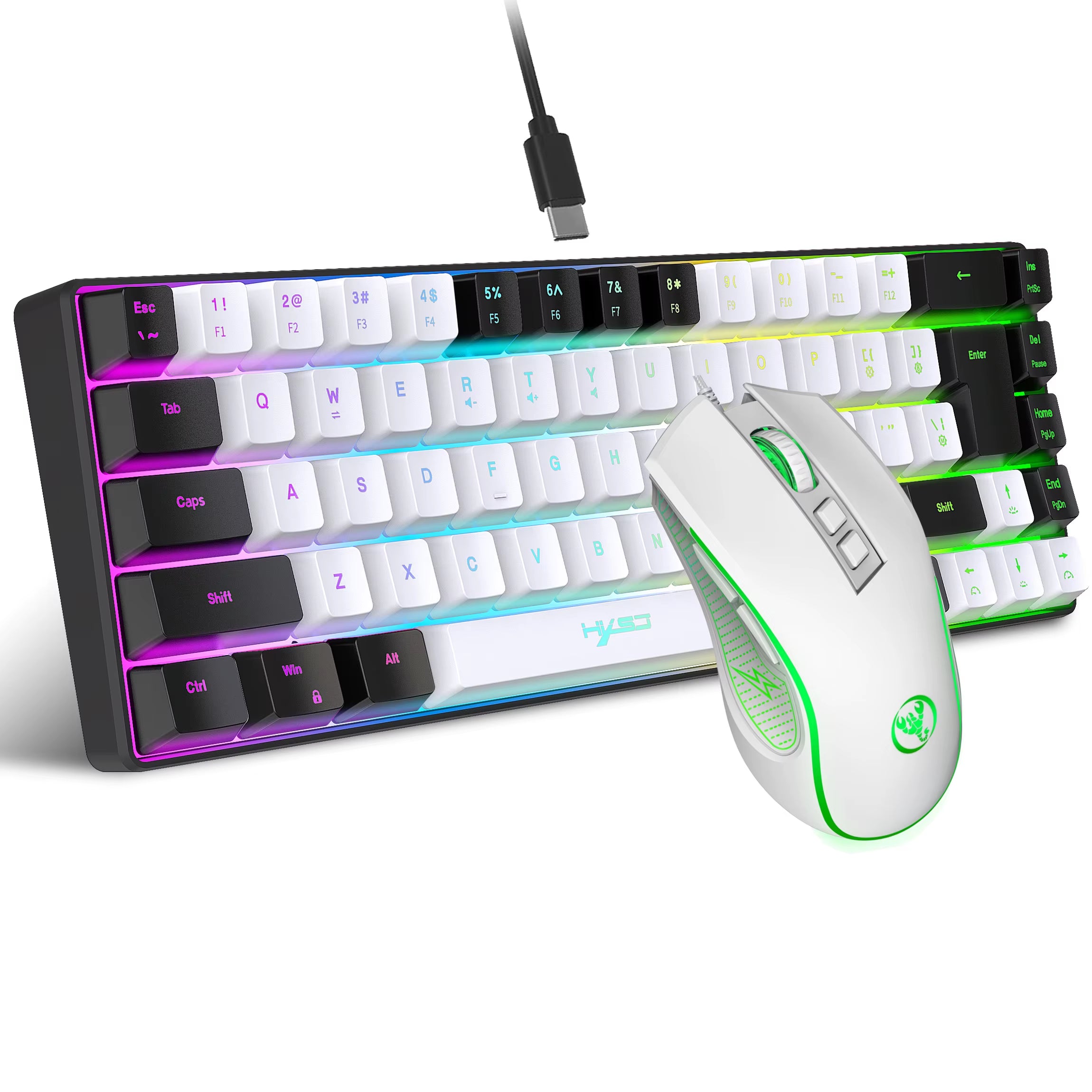 2024 Newest  Mini V200 68 Keys Mechanical Feel Keyboard Compact RGB Luminous Gaming Mouse and Keyboard Combos for Pc Gaming