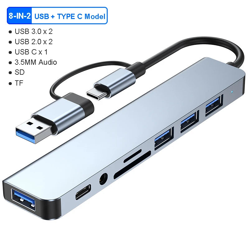 8-IN-2 USB HUB 3.0 USB C HUB Dock Station 5Gbps High Speed Transmission USB Splitter Type C to USB OTG Adapter for Macbook Pro