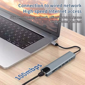 USB C Hub 8 in 1 Type C 3.1 to 4K HDMI Adapter with RJ45 SD/TF Card Reader PD Fast Charge for Macbook Notebook Laptop Computer